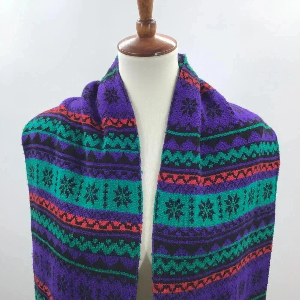 Reversible Christmas Scarf Scandinavian Nordic Vibes Snowflake Winter Fair Isles